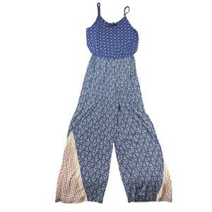 Matilda Jane Lets Go Together Open Road Jumpsuit Size S Blue Colorblock Boho